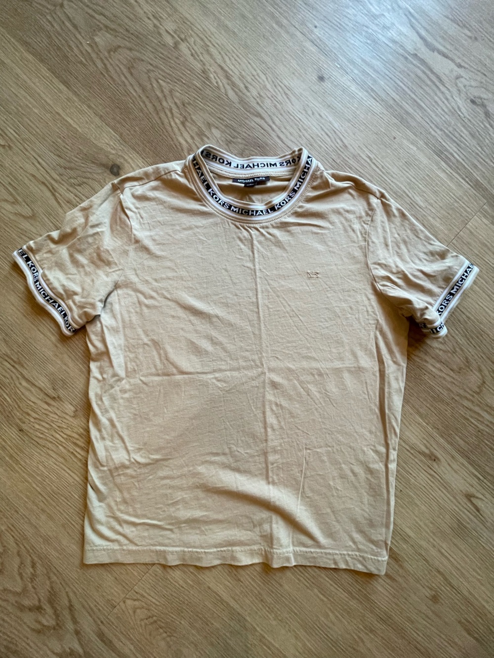 Michael Kors Men's Short-Sleeve Logo Trim Tee in Beige